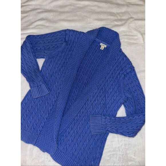 L.L. Bean XL Cable Knit Womens Cardigan Sweater Solid Blue Purple Gently Worn - Picture 1 of 11